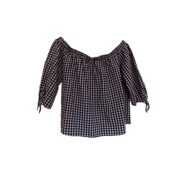 Caution To The Wind off shoulder crop top gingham size Large - Picture 1 of 6